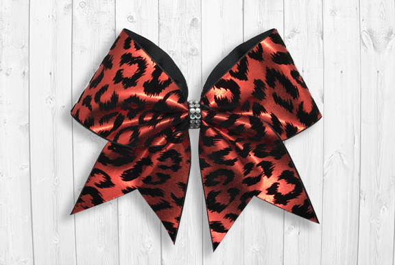 Red metallic cheetah cheer bow