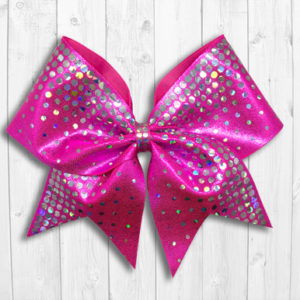 Pink cheer bow with holographic sequins