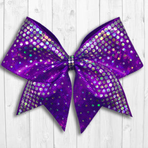 Purple cheer bow with holographic sequins