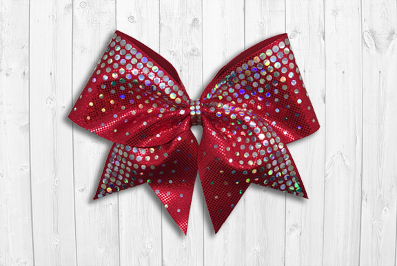 Red cheer bow with holographic sequins