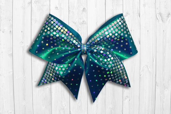 Teal cheer bow with holographic sequins