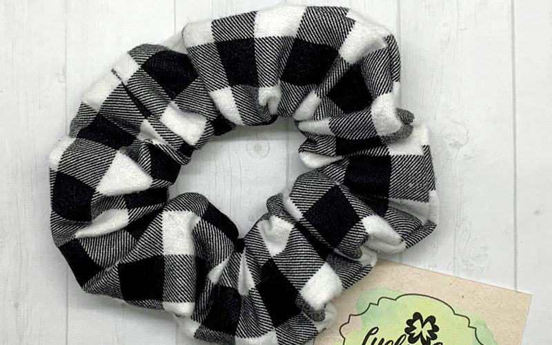Black and White Check Flannel Scrunchie