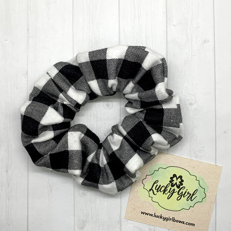 Black and White Check Flannel Scrunchie